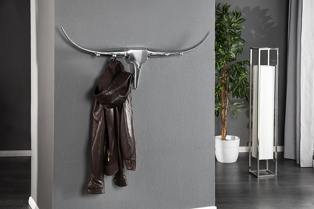 Design Garderobe BULL 100cm Aluminium Wanddekoration Stierkopf
