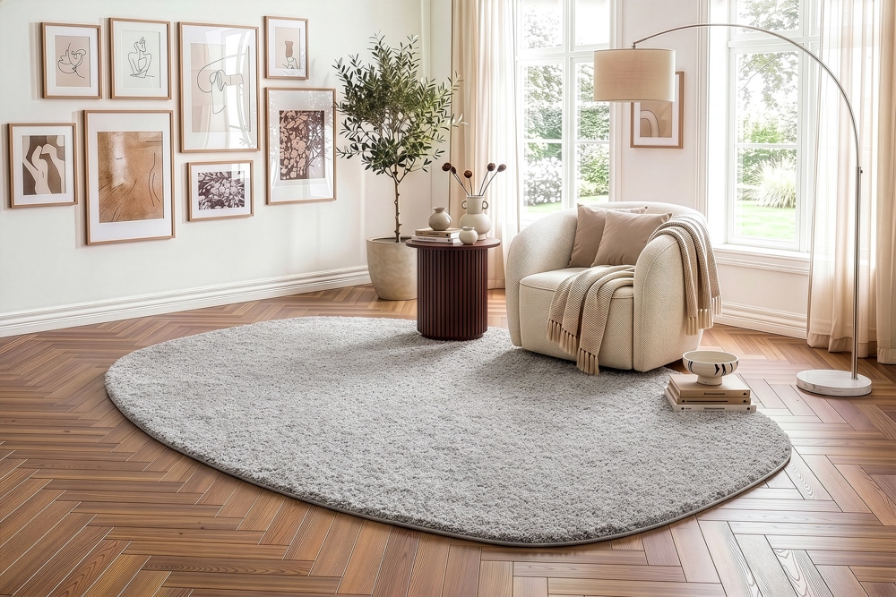 Design Teppich ORGANIC 230x160cm creme Hochflor Indoor-Teppich organische Form