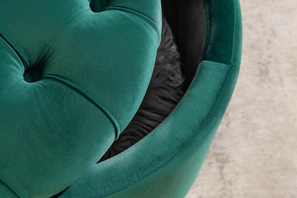 Eleganter Hocker MODERN BAROCK 50cm dunkelgrün Samt Aufbewahrungkorb