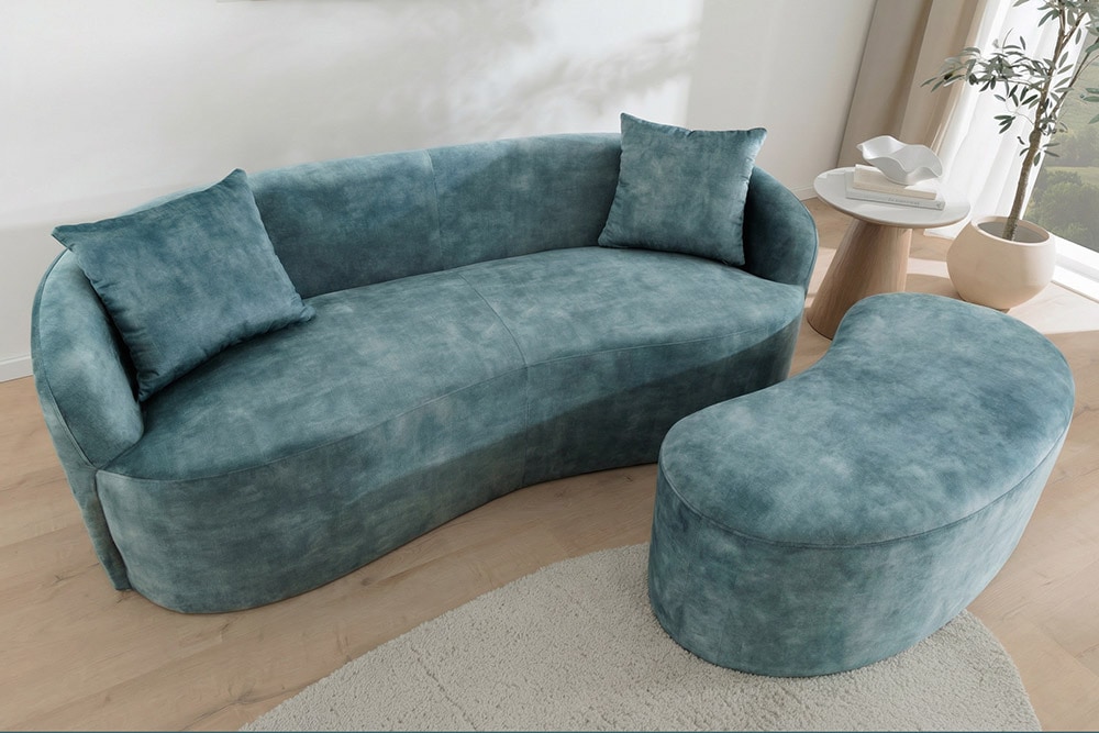 Extravagantes Sofa ELEMENTAL 180cm petrol Samt 2-Sitzer Couch mit Federkern