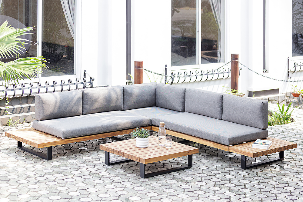 Wetterfestes Gartenlounge Set ST. BARTH 255cm grau natur Akazie Sitzecke inkl. Tisch und Kissen Wetterfestes Gartenlounge Set ST. BARTH 255cm grau natur Akazie Sitzecke inkl. Tisch und Kissen