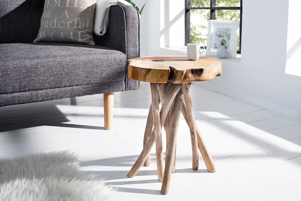 Exklusiver Beistelltisch ROOT 30cm natur Teak Massivholz Hocker Wurzelholz rund