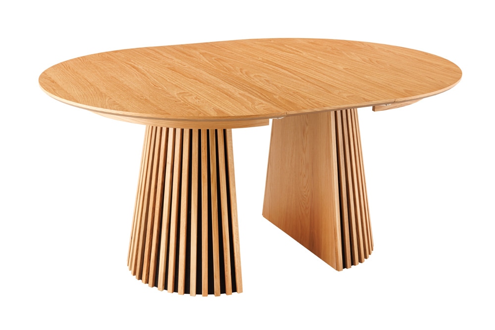 Ausziehbarer Esstisch VALHALLA WOOD 120-160-200cm natur Eichenholz oval Säulenfuß