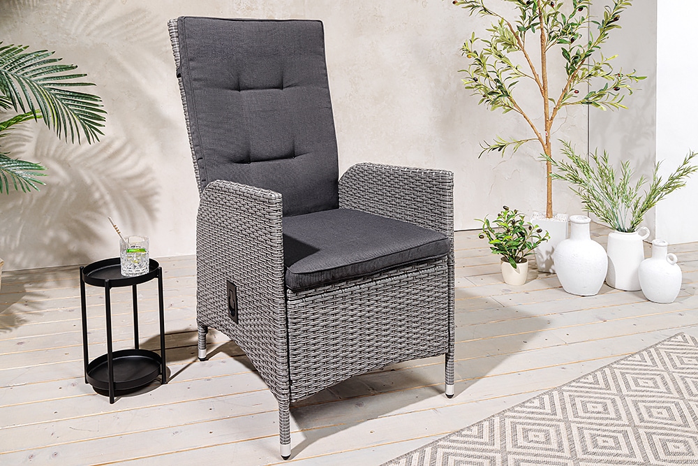 Outdoor Gartenstuhl SYLT grau Polyrattan Hochlehner mit Armlehne verstellbar wetterfest