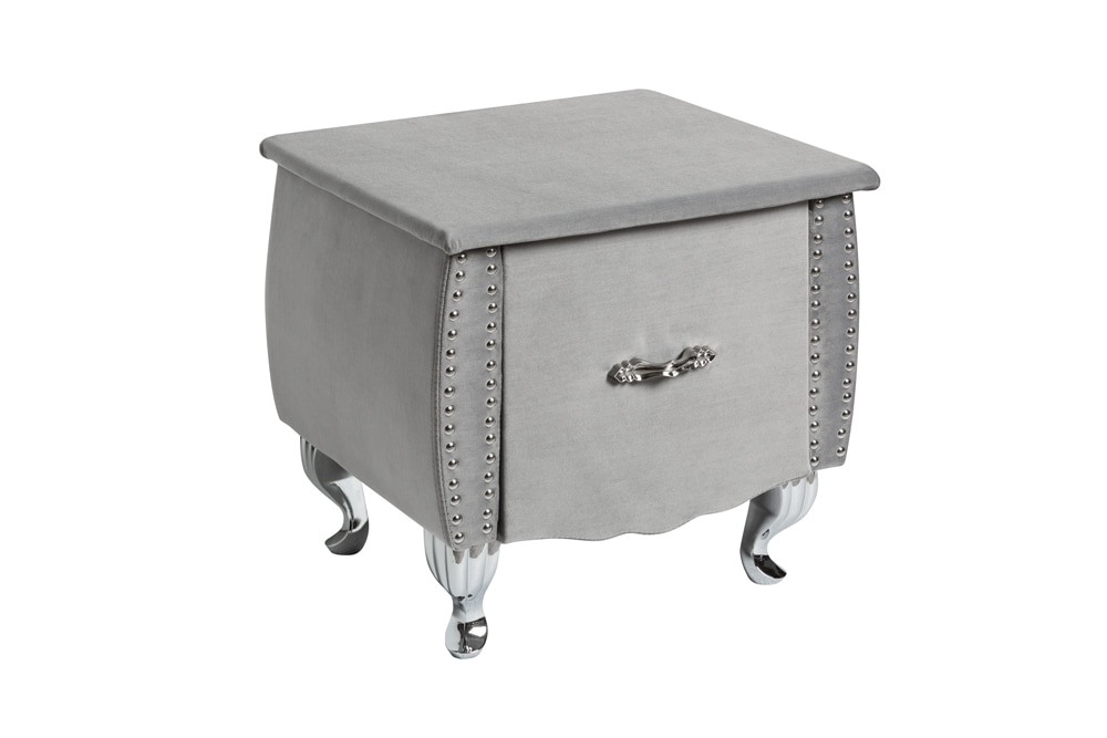 Eleganter Nachttisch EXTRAVAGANCIA 50cm silbergrau Samt Nachtkommode mit Schublade