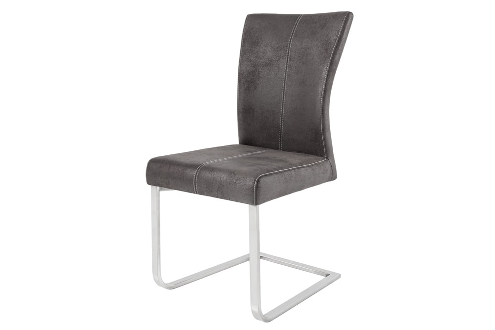 Freischwinger Stuhl SAMSON vintage grau Edelstahlrahmen mit Komfortgriff