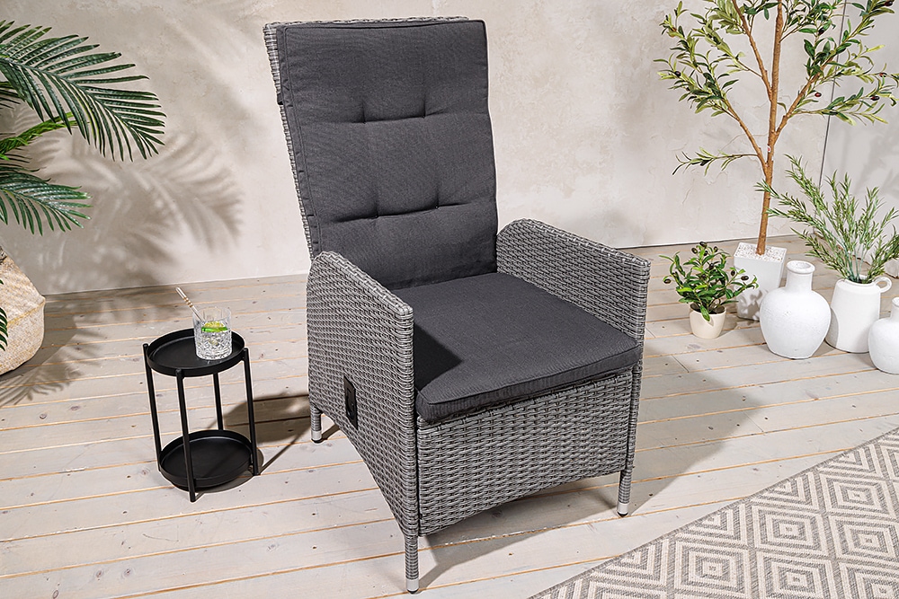 Outdoor Gartenstuhl SYLT grau Polyrattan Hochlehner mit Armlehne verstellbar wetterfest