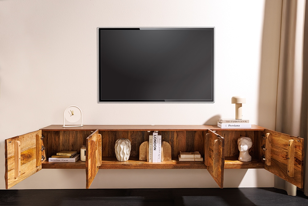 Massives TV-Board SCORPION 200cm braun Mangoholz hängend Lowboard
