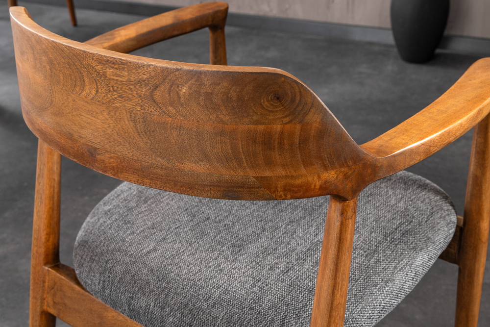 Design Stuhl KENNEDY braun grau massives Mangoholz honey finish Strukturstoff