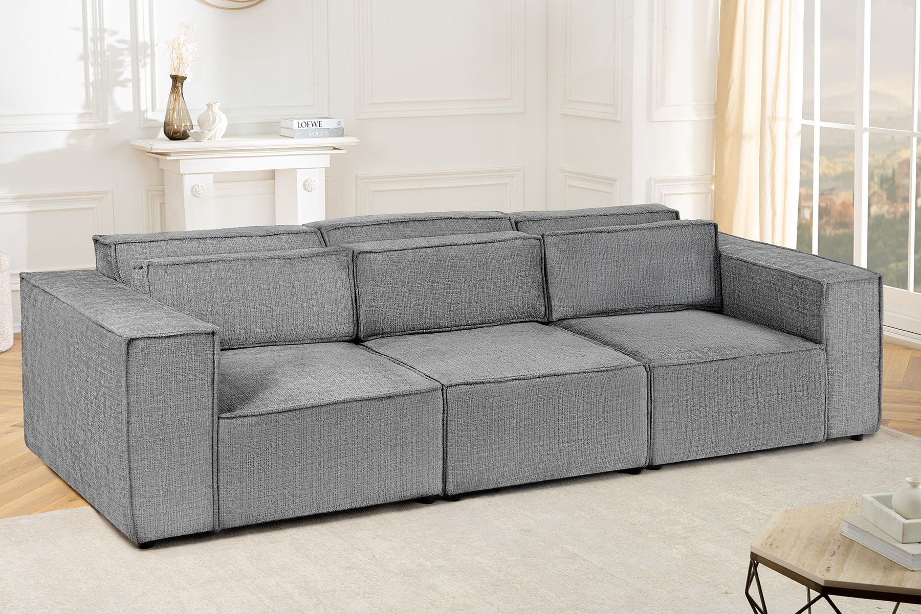 Design 3-Sitzer Sofa BOSSA NOVA 260cm grau Chenille XXL-Couch