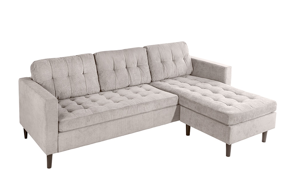 Modernes Ecksofa STOCKHOLM 220cm hellgrau Cordstoff Federkern 3-Sitzer-Sofa