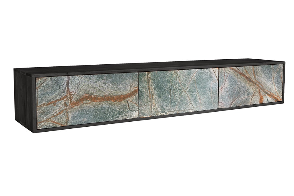 Massivholz TV Lowboard MOUNTAIN SOUL 160cm schwarz hängend echter Naturstein Akazie