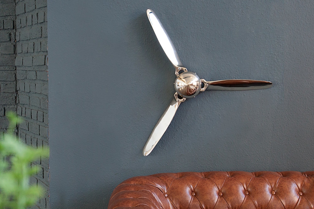 Authentische Wanddekoration SCREW III 90cm silber Flugzeug Propeller