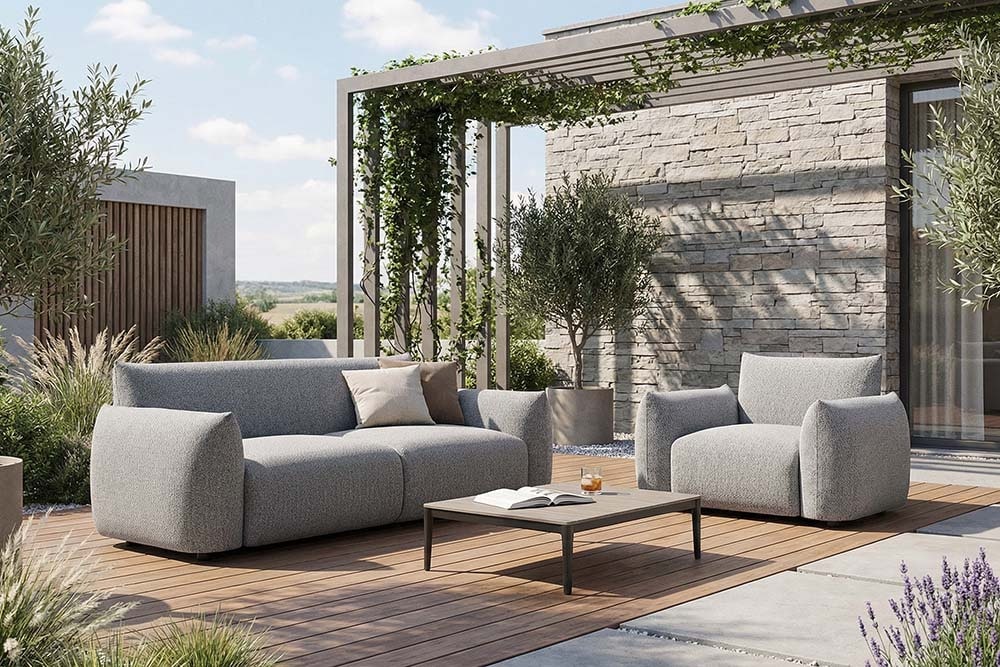 In- und Outdoor Sofa SEAHAWK 205cm anthrazit Aluminium Olefin wetterfest 2-Sitzer Couch