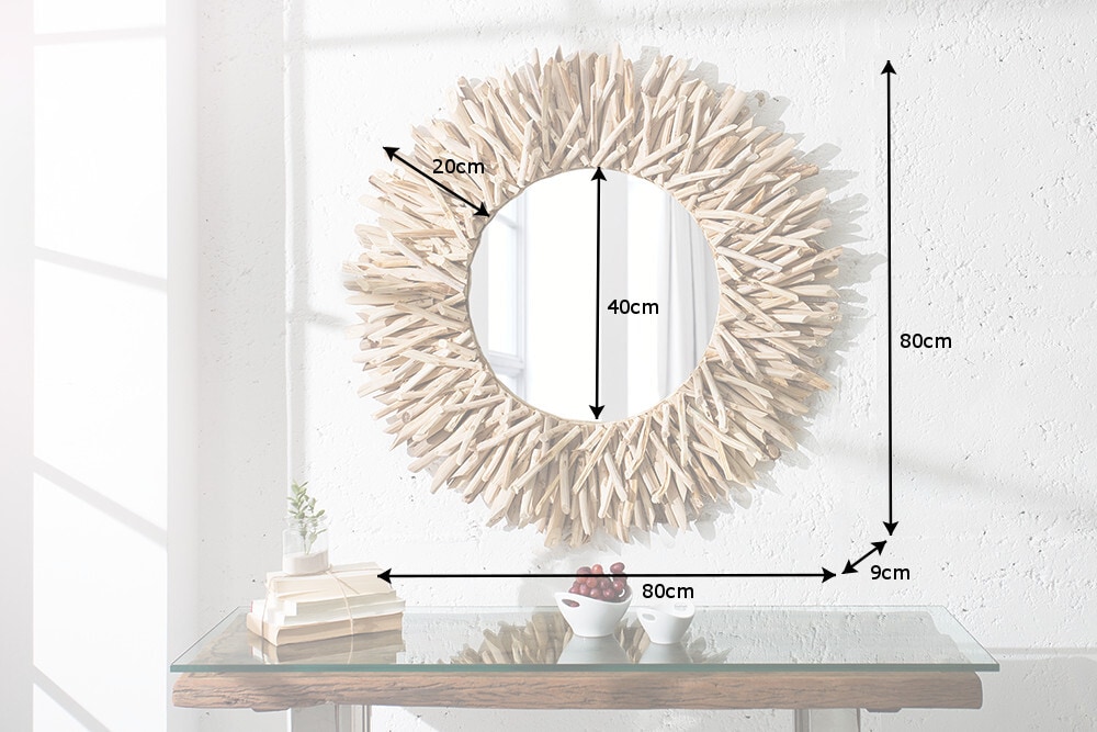 Handgearbeiteter Teakholz Spiegel RIVERSIDE 80cm natur Treibholz