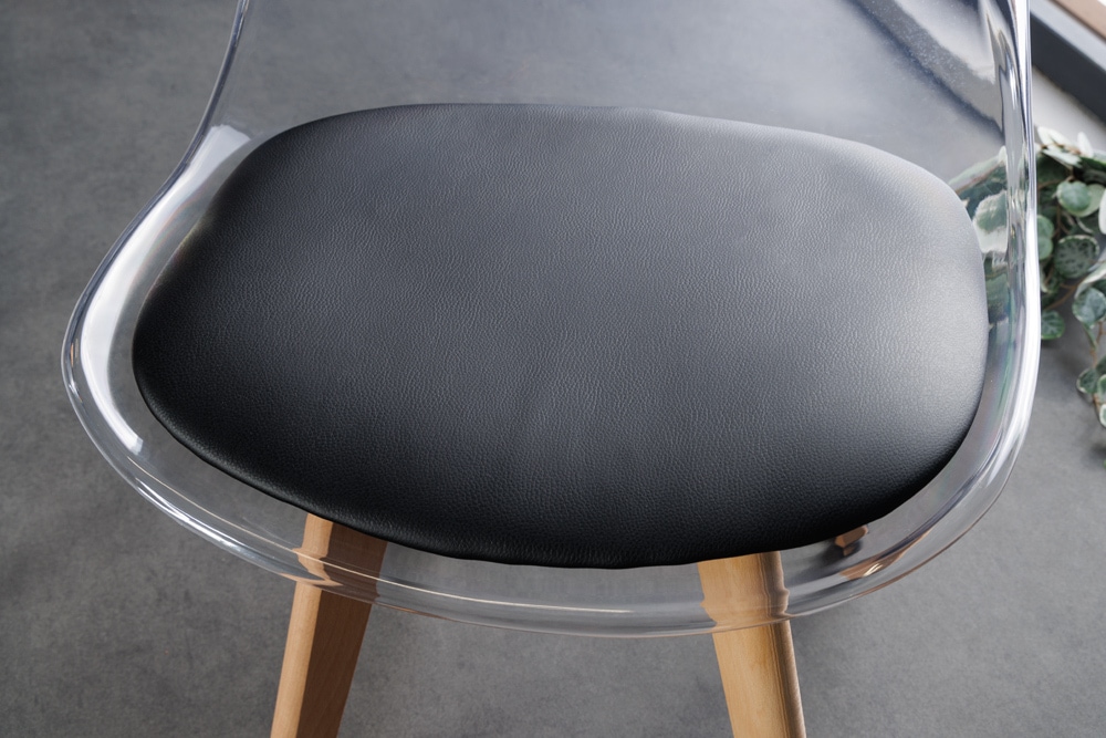 Design Stuhl SCANDINAVIA MEISTERSTÜCK transparent schwarz Kunststoff Buchenholz natur