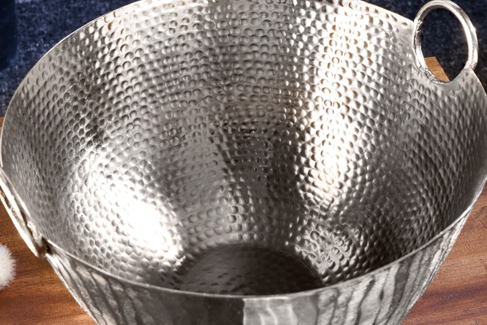 Handgearbeitete Deko Schale ORIENT 40cm silber Metall Hammerschlag Design