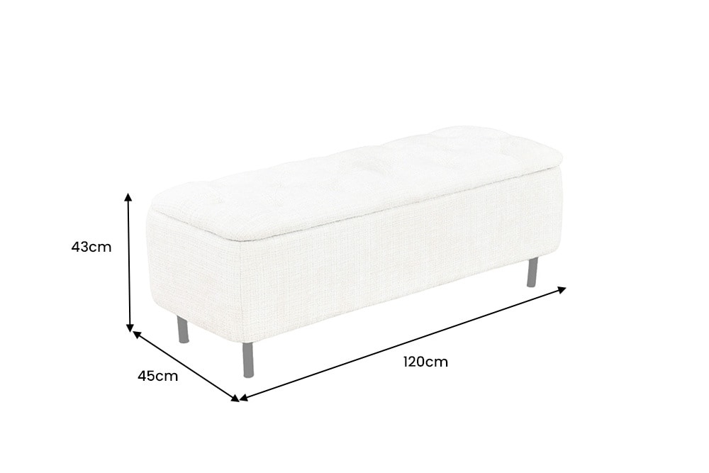 Extravagante Polsterbank EN VOGUE 120cm beige Cremona Chenille Sitzbank mit Stauraum