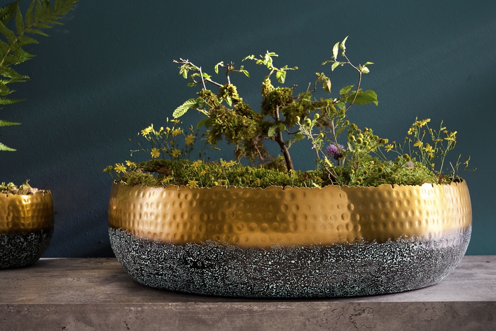 Handgearbeitete Deko Schale ORIENT 52cm gold mit Patina im Classic Hammerschlag Design