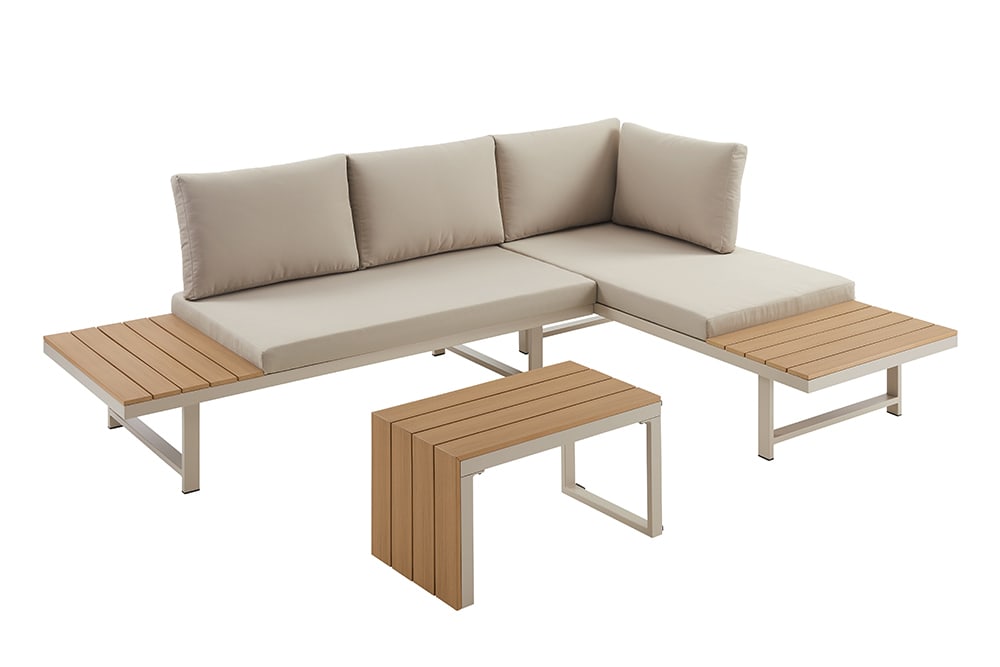 Wetterfestes Gartenmöbel Set IBIZA MODULAR LOUNGE 250cm champagner greige Aluminium