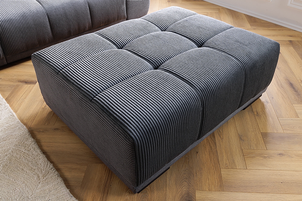 Moderner Hocker ELEGANCIA 110cm anthrazit Cord Fußhocker Sitzhocker