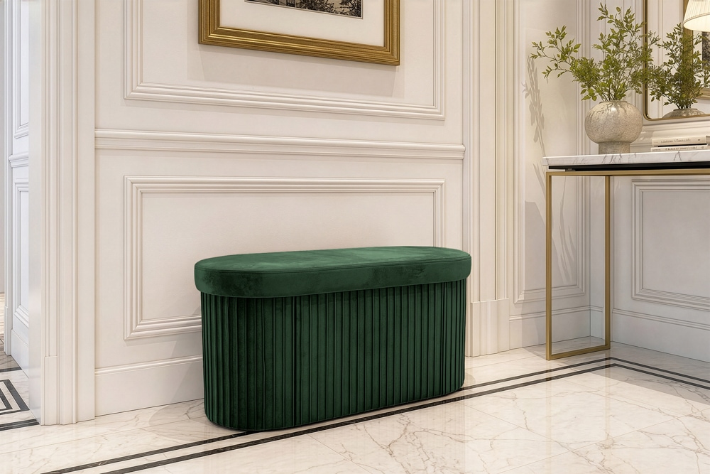 Faltbare Polsterbank ÉLAN 80cm grün Samt Sitzbank mit Stauraum