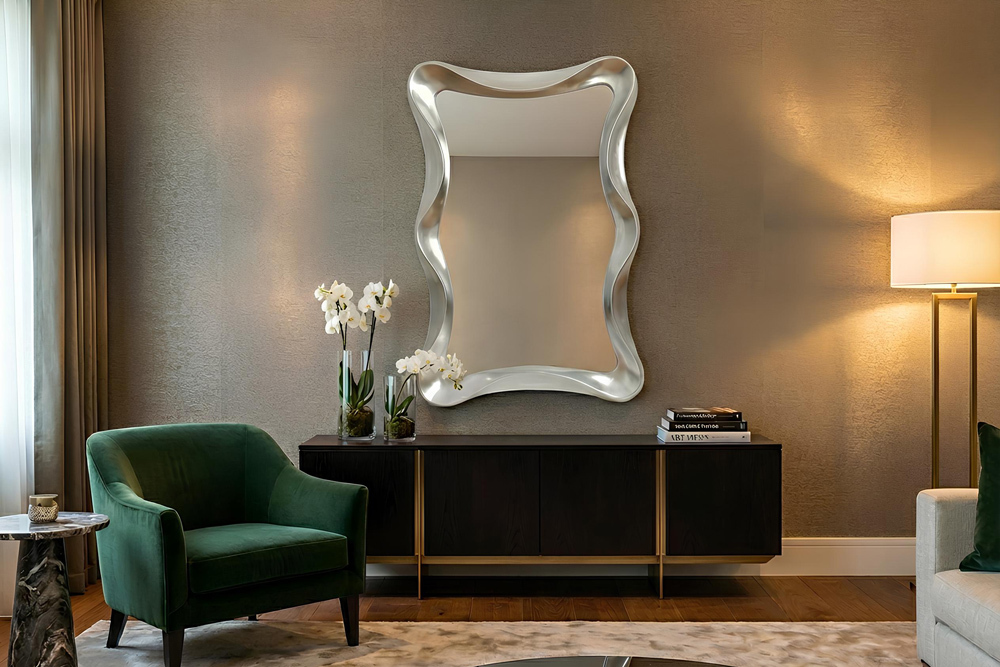 Moderner Wandspiegel ALICE 120cm silber variabel aufhängbar