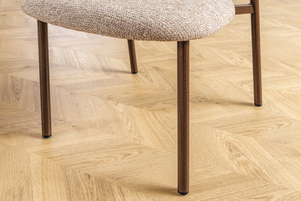 Design Stuhl BELFORT taupe beige Strukturstoff Metallgestell Walnuss