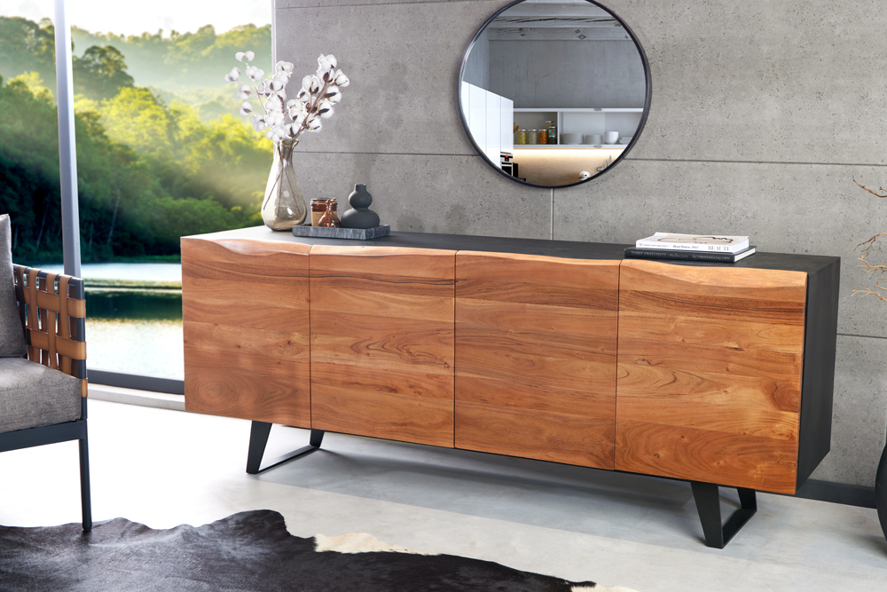 Industrial Design Sideboard ORGANIC ARTWORK 180cm Akazie Massivholz Eisengestell