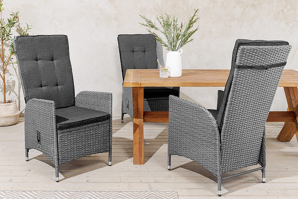 Outdoor Gartenstuhl SYLT grau Polyrattan Hochlehner mit Armlehne verstellbar wetterfest