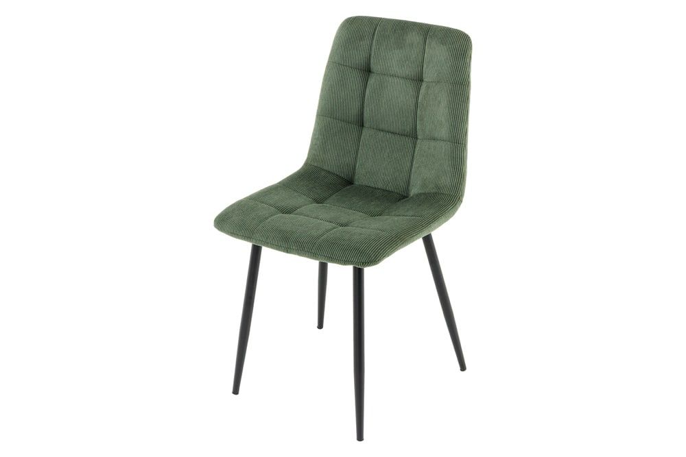 Moderner Design Stuhl TRES CHIC grün Cord schwarze Metallbeine Esszimmer