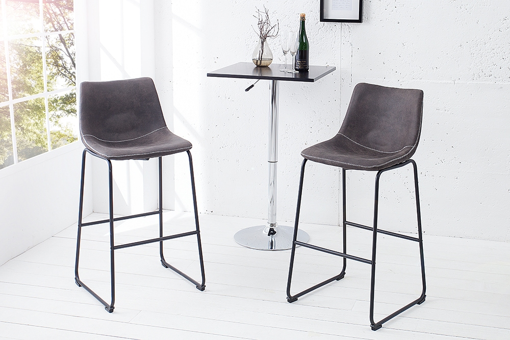 Design Barhocker DJANGO vintage grau Microfaser mit Lehne Eisengestell schwarz Design Barhocker DJANGO vintage grau Microfaser mit Lehne Eisengestell schwarz