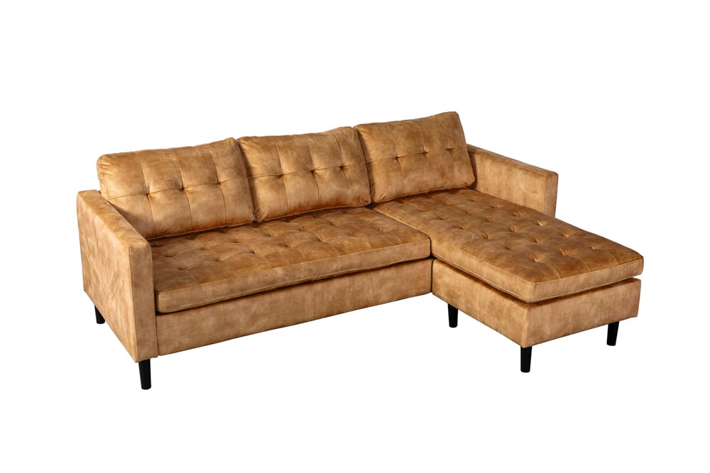 Ecksofa STOCKHOLM 220cm senfgelb Samtstoff Federkern 3-Sitzer-Sofa