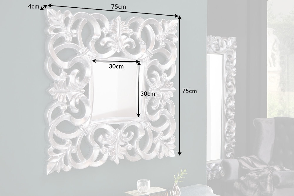 Eleganter Wandspiegel VENICE 75x75cm silber antik Barockstil