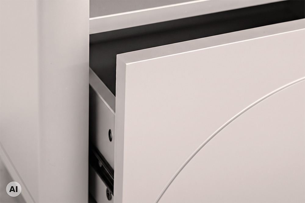 Nachttisch SAVOY 50cm kaschmir beige Keramik Marmor weiß Beistelltisch