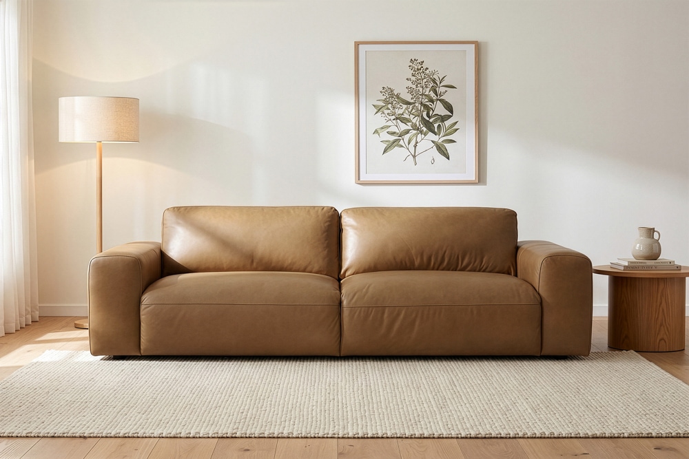 Echtleder Sofa BIG GEORGE 245cm cognac Taschenfederkern 3-Sitzer Couch