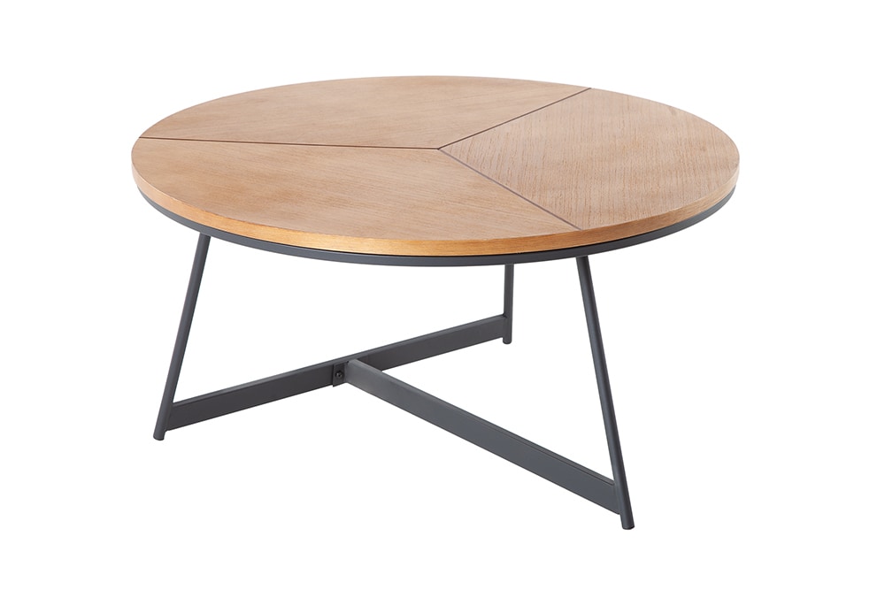 Runder Couchtisch OAK ELEGANCE 80cm Eiche Holz-Design schwarzes Metallgestell