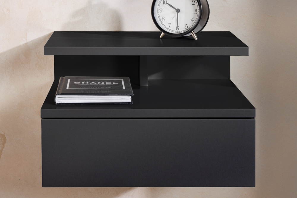 Hängender Nachttisch FLOATING 35cm schwarz Regal mit Schublade