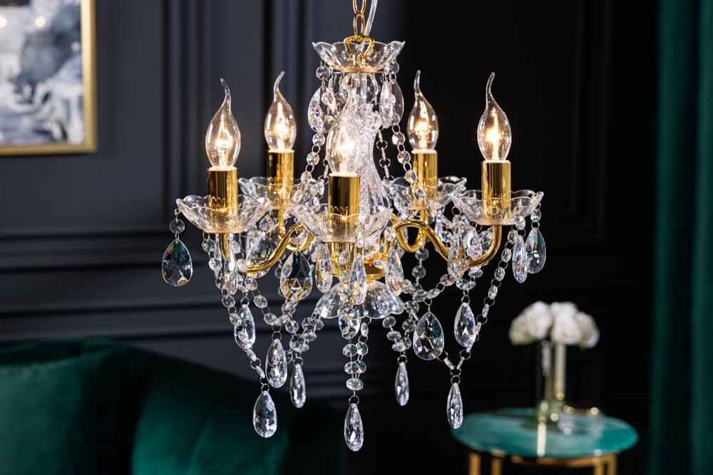 Design Kronleuchter DIAMONDS S 40cm gold Acryl 5-armig Barock Design