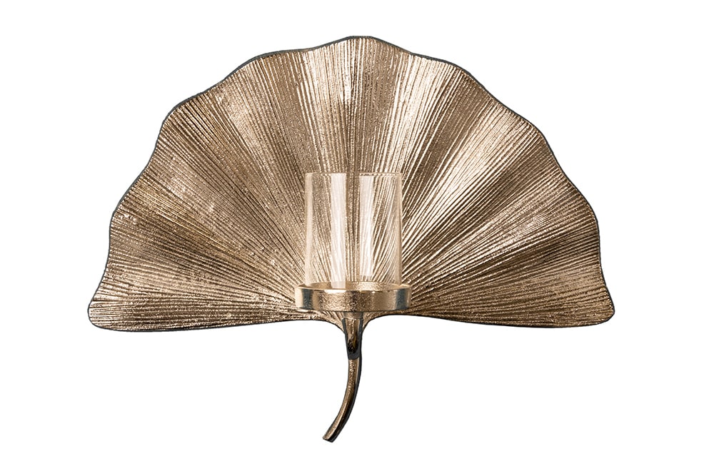 Dekorativer Kerzenhalter GINKGO 44cm silber handmade Metall Wandteelicht