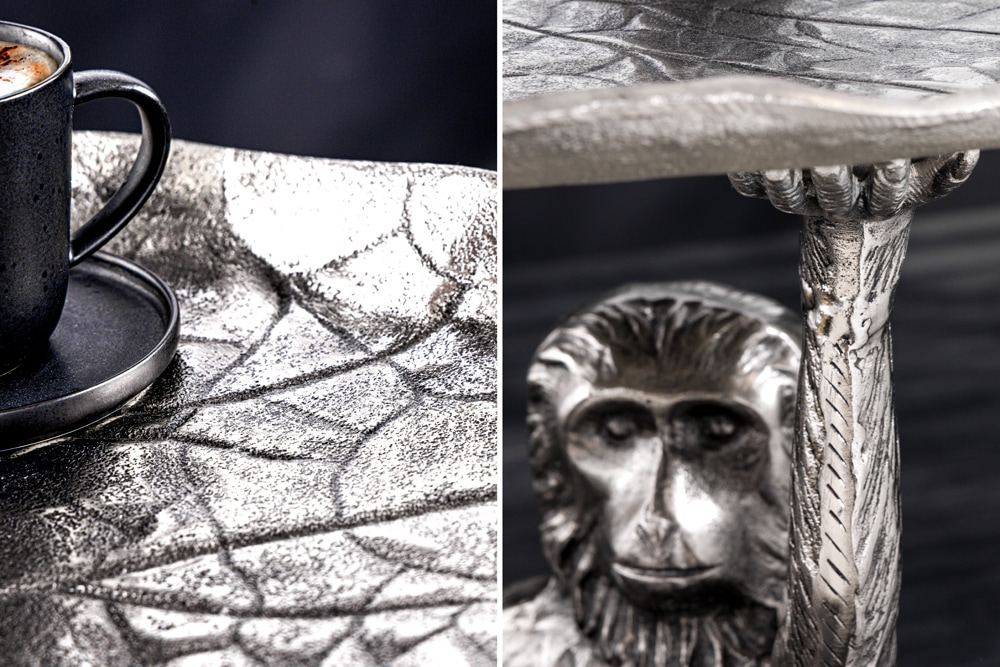 Design Beistelltisch WILDLIFE MONKEY 60cm silber Metall handmade