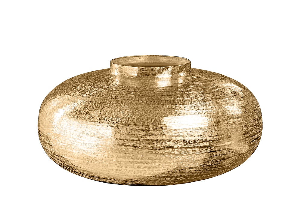Moderne Deko Vase ABSTRACT ORIENT 35cm gold rund Metall Hammerschlag-Design