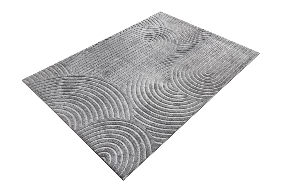 3D strukturierter Kurzflor Teppich ART DECO 230x160cm grau Hoch-Tief-Effekt