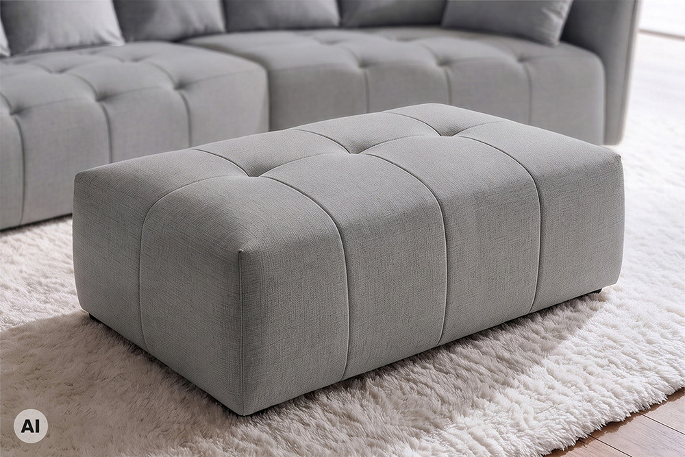 Moderner Hocker ROYAL 120cm grau Veloursstoff Federkern Sitzhocker