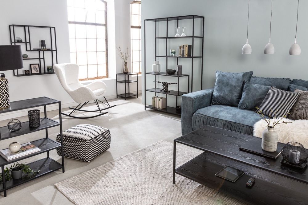 Industrial Bücherregal SLIM LINE 185cm Esche schwarz sechs Regalböden