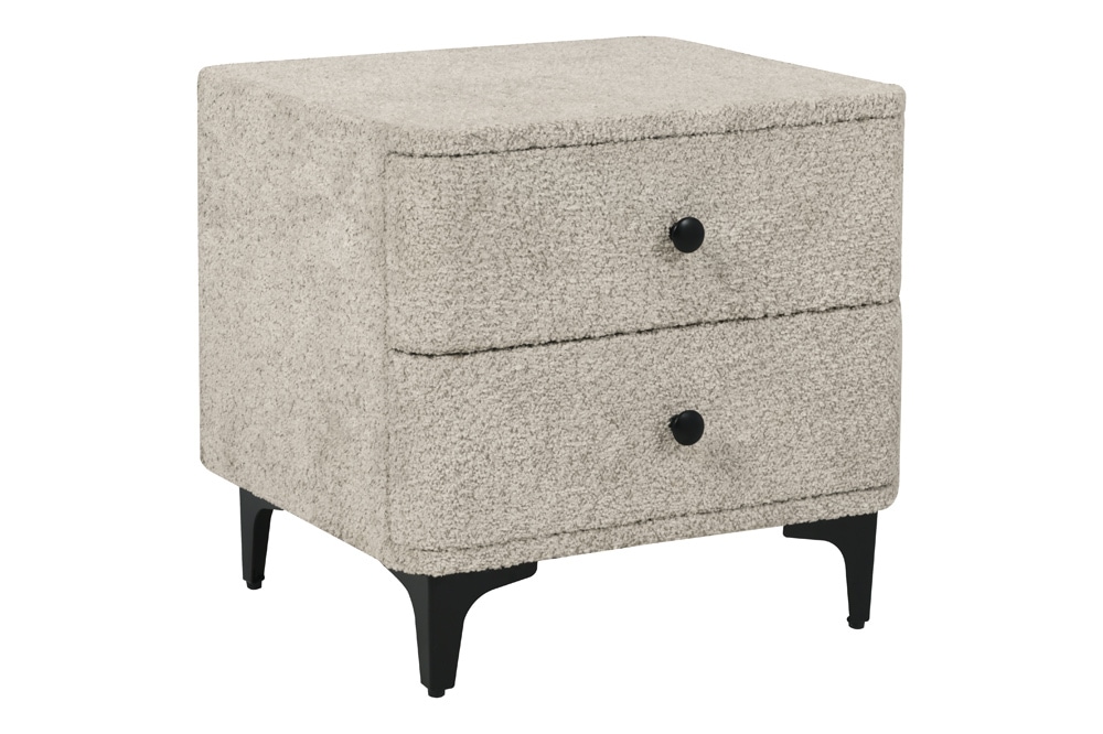 Moderner Nachttisch ART DECO 45cm greige Bouclé mit Schubladen schwarz Metall