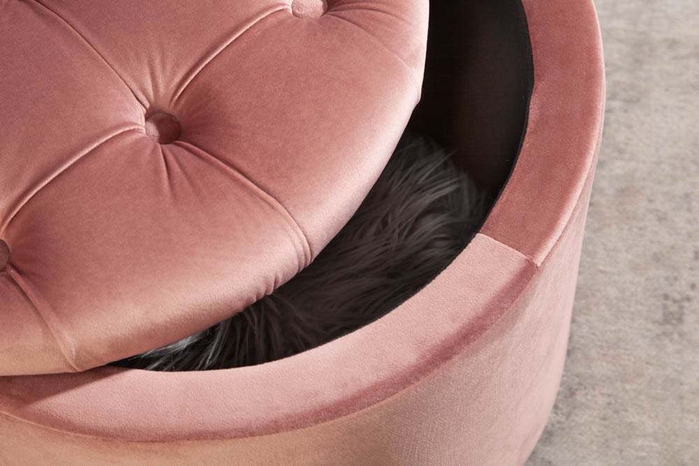 Eleganter Hocker MODERN BAROCK 50cm altrosa Samt Aufbewahrungkorb