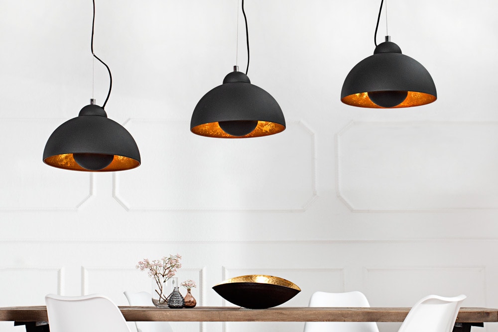 Elegante Hängelampe STUDIO 3 110cm schwarz Blattgold-Optik drei Schirme