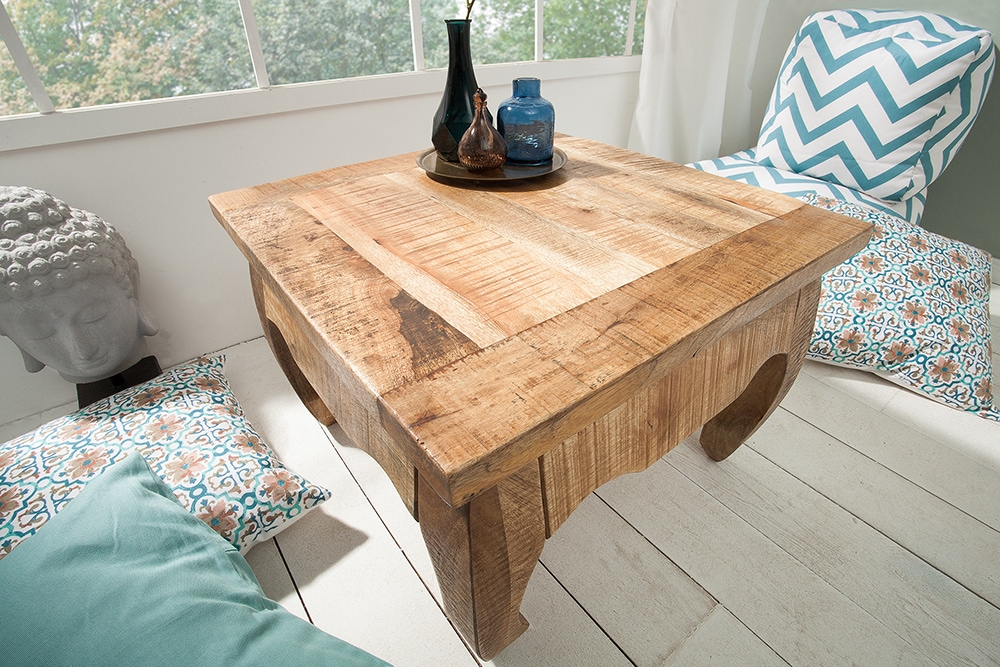 Massiver Couchtisch OPIUM ANTIQUE 60cm natur Mangoholz Beistelltisch