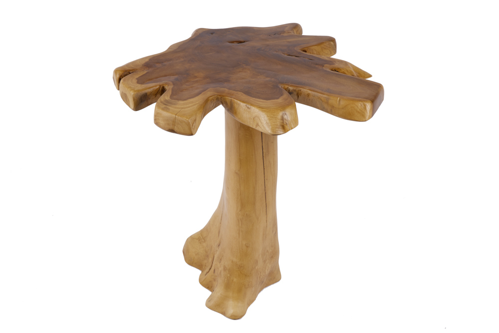 Massiver Beistelltisch ROOT 60cm Teakholz mit Jahresringen